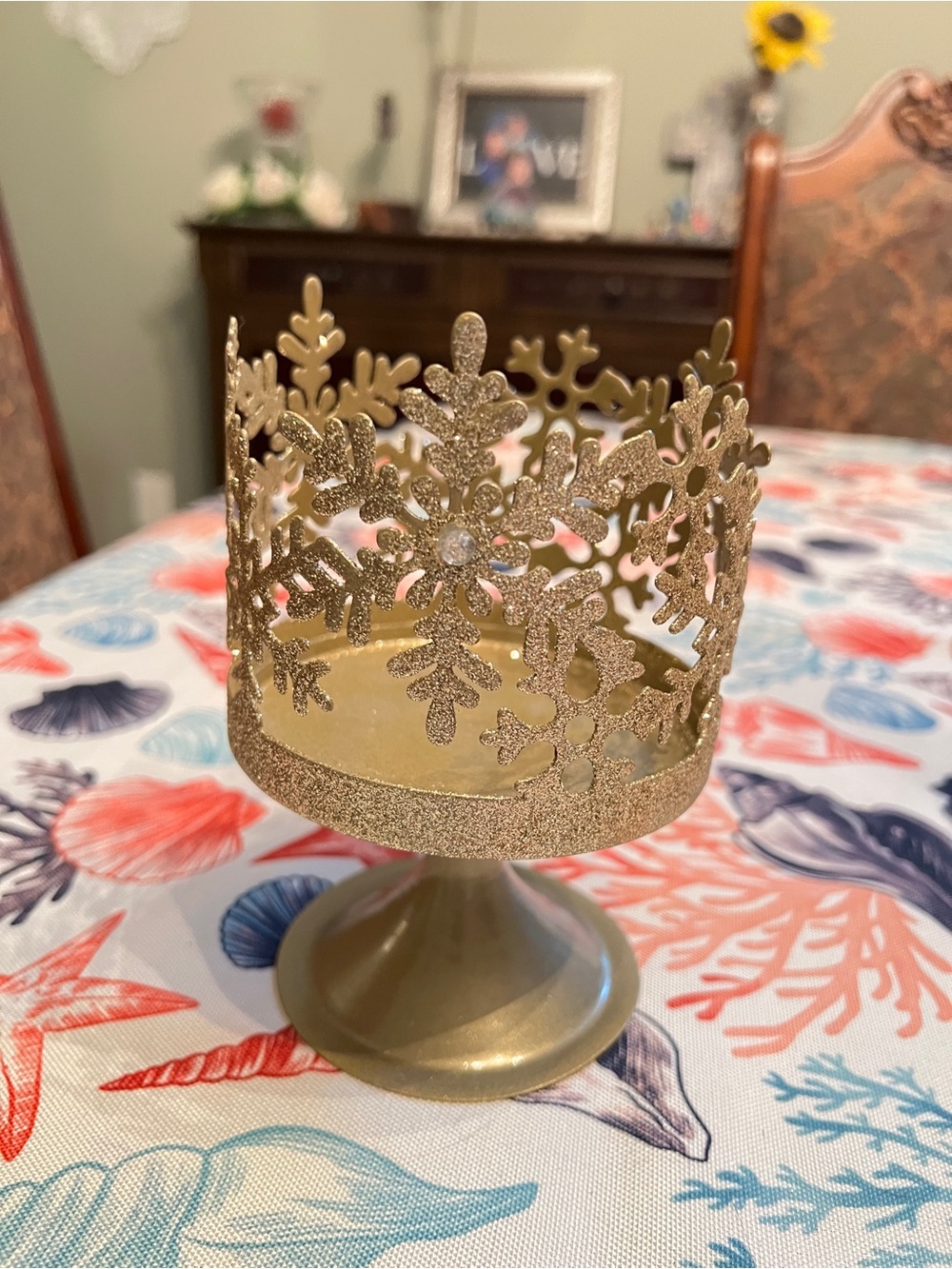 Gold Glitter Snowflake Decorative Candle Holder